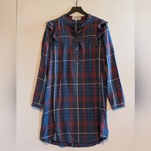 Cloth & Stone Anthropologie Plaid Ruffle Tunic Dress Sz Large Cottagecore Preppy